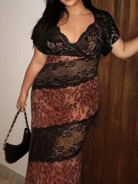 ZARA Black Sexy Women's Plus Size Elegant Lace Patchwork Dress